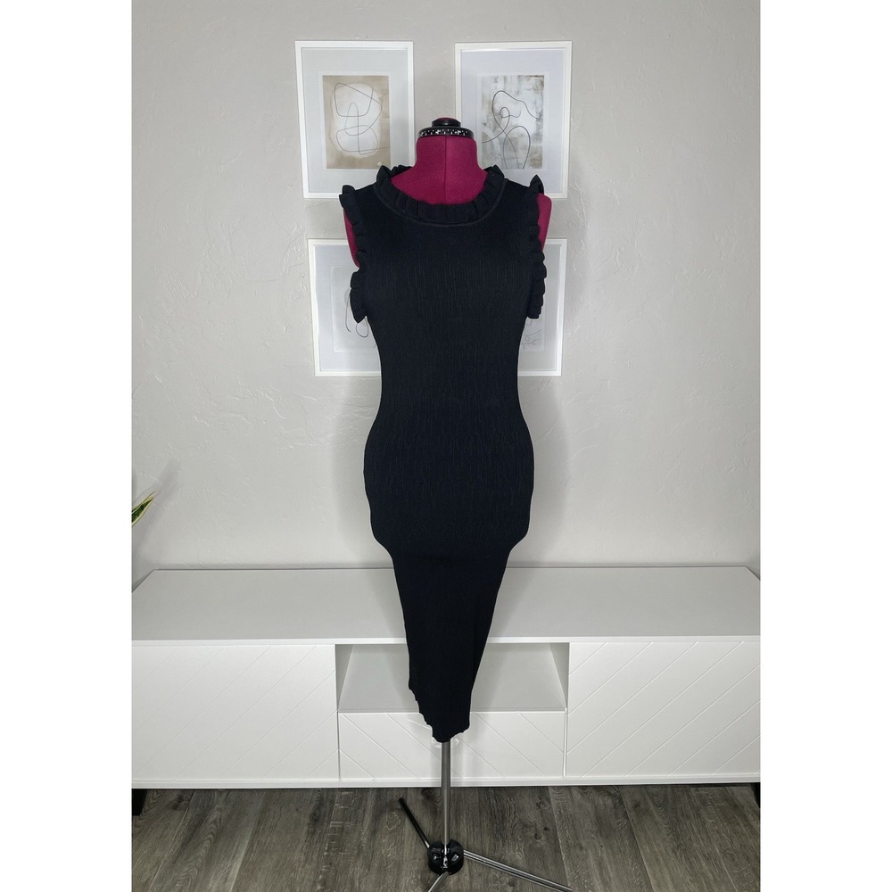 Modern Citizen Madelyn Midi Dress Women's L Ruffle Trim Black